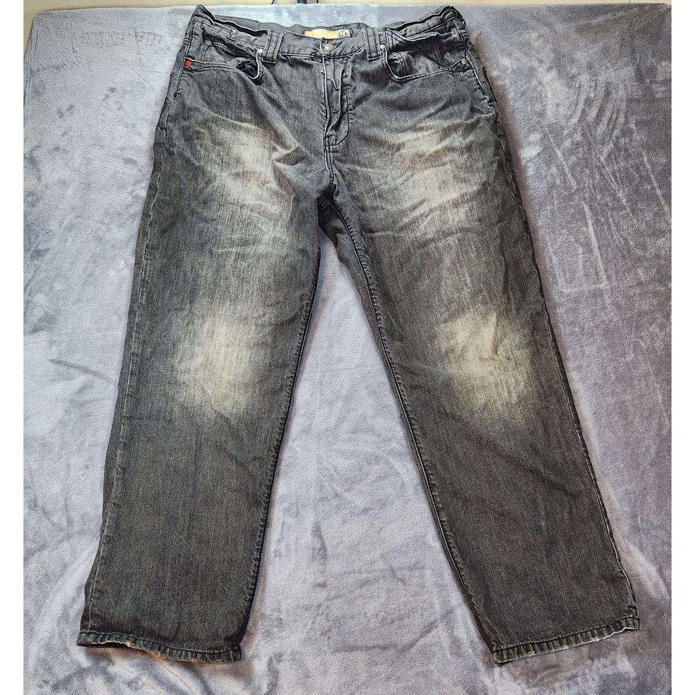 Indigo RED Jeans Mens 40x24 Black Relaxed Straight Baggy Sandblasted Skater Y2K